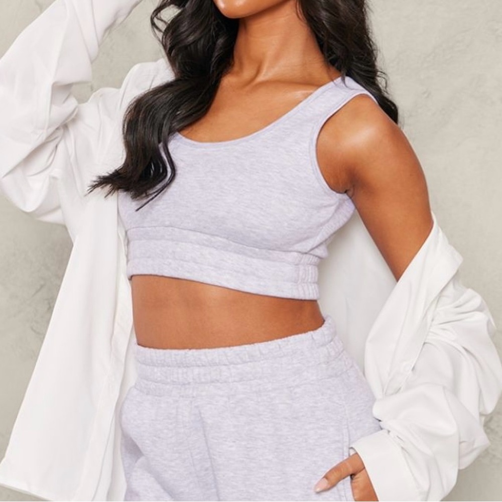 PLT Thick Jersey elastic waist crop top Heather gray Size M NWT